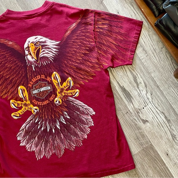 Vintage Harley Davidson Graphic T-Shirt 1993 Eagle All Over Print Maroon Large - Picture 16 of 16